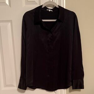 Elegant Black Women's silky button down Top